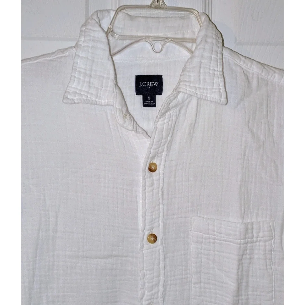 J. Crew Mens White Short Sleeve Button Down Shirt Small‎ Cotton Gauze NWOT